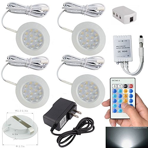 Xking K0784-4PCS/Set(White Shell ) Ultra-thin Dimmable Recessed LED Under-Cabinet Lights Kit With 24-Key Dimmer, 45Â° Beam Angle,12V,Total 12W, LED Spotlight (Cool White)