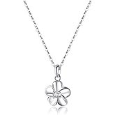 Reffeer Solid 925 Sterling Silver CZ Plumeria Flower Necklace Chain for Women Girls Flower Pendant Necklace Choker