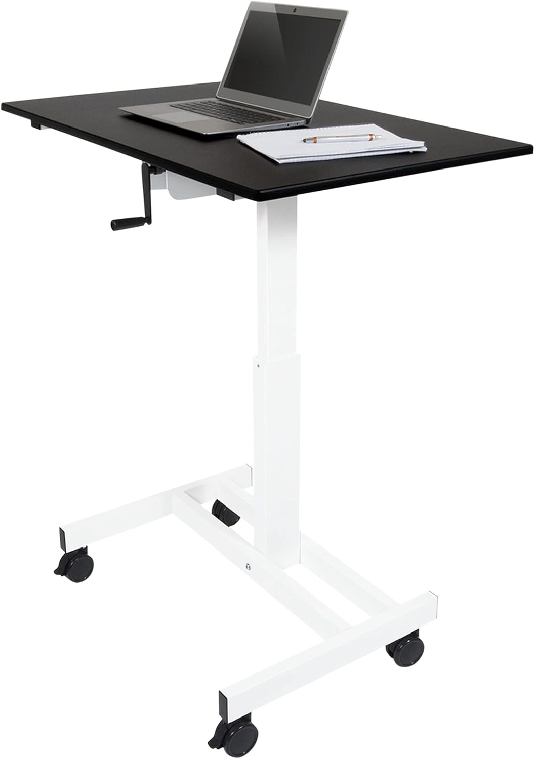 best standing desks on amazon on Amazon Com Stand Up Desk Store Crank Adjustable Height Single Column Rolling Mobile Standing Desk White Frame Black Top 40 Wide Furniture Decor