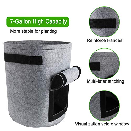 TQQFUN 2 Pack 7 Gallon Smart Potato Bags Velcro Window Vegetable Bags, Double Layer Premium Breathable Nonwoven Cloth for Potato/Aeration Fabric Pots with Handles(Gray)
