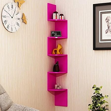 Onlineshoppee Wooden Fancy Zigzag Wall Mount Floating Corner Wall Shelf