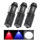 FSMART Tactical Red Blue Rechargeable LED Flashlight 3 Modes Adjustable AA Battery ( Pack of 3)