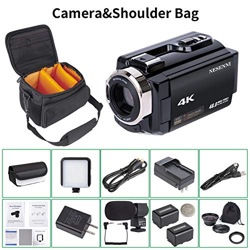 Video Camera 4K Camcorder NESENNI Ultra HD WiFi Digital Camera 48MP Touch Screen 16X Digital Zoom Recorder IR Night Vision Microphone,Wide Angle Lens,LED Video Light,2 Batteries,Shoulder Bag - Thumbnail 7