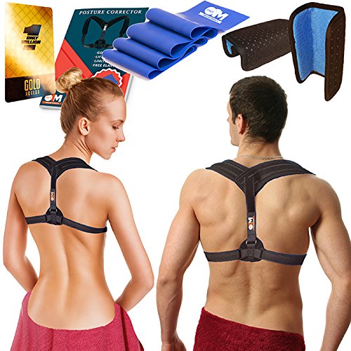 Back Posture Corrector Clavicle Support Brace for Women & Men + Resistance Band for Fix Upper Back Pain â€“ Adjustable Posture Brace for Improve Bad Posture | Thoracic Kyphosis Brace (Cabl)