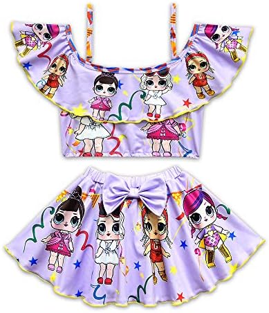 Rohero Toddler Baby Girls Swimsuits Two Piece Doll Print Ruffle Swimwear Bathing Suit for Doll Surprised