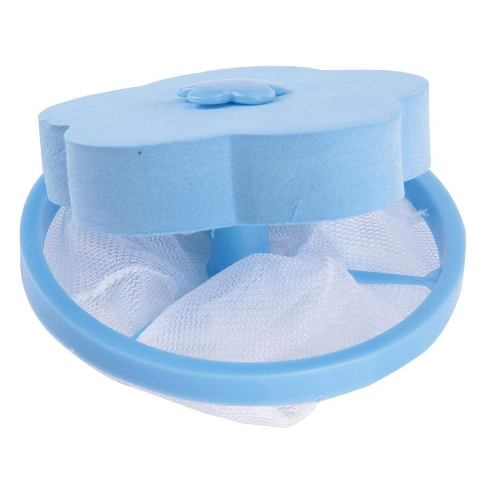 Plum Blossom Shape Flower Washing Machine Floating Filter Bags Portable Reusable Washing Machine Floating Lint Mesh Bag for Washing Machine Laundry (Blue)