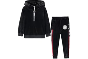Monvecle Little to Big Boys' Velour & Fleece Hoodie Tracksuit Sweatshirt Top + Sweatpant Velvet Fleece Jogger 2pcs Set