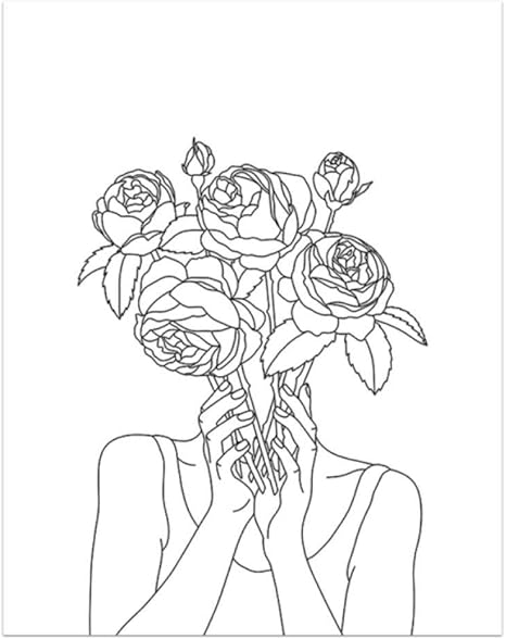 Amazon Ygacj 花頭ポスターと版画 白と黒の線 抽象芸術のキャンバス ミニマリストの絵画 家の装飾 50x70cm非フレーム ウォールステッカー オンライン通販