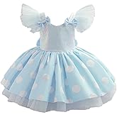 Baby Girl Tutu Dress Toddler Sequin Flutter Sleeves Princess Party Outfit with Polka Dots Tulle Bowknot Birthday Formal Dress