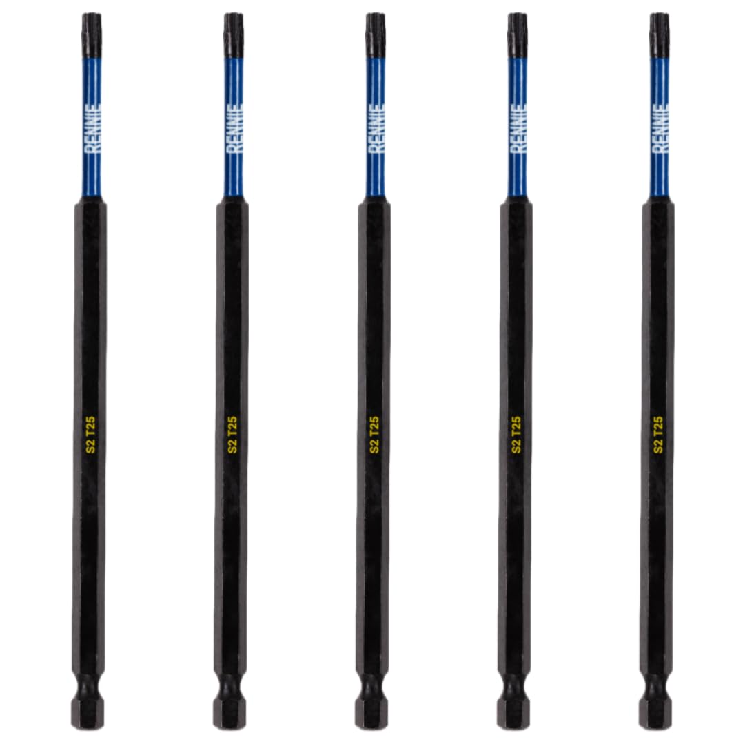 5 x Rennie Tools 150mm Long T25 TX25 Impact Screwdriver Driver Bits Set. Heavy Duty Magnetic Torx Screwdriver Bit Set. Black Oxide Coated Torx Impact Driver Bits. Torx Bit Set.