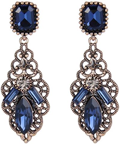 JoinMe Women's Vintaged Style Crystal Leaf Flower Chandelier Pierced Dangle Earrings Antiqued Gold-Tone