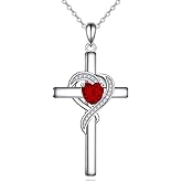 KIRYEA Cross Necklace for Women 925 Sterling Silver Infinity Love Heart Birthstone Pendant Necklace Cross Birthday Jewelry Gifts for Her
