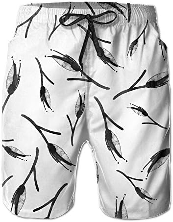 Beach Shorts, Flora Black White Beach Coverup Athletic Gym Shorts for Men Boys, Outdoor Short Pants Beach Accessories