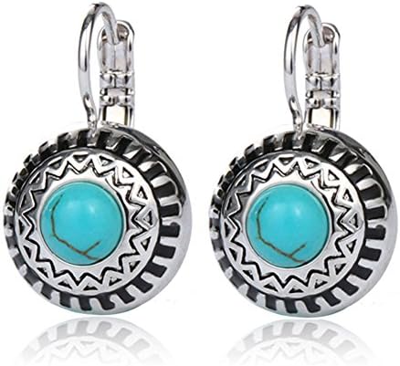 Bohemian 3 Color Alloy Black Red Blue Resin Round Carving Fine Women Drop Earring (Blue)