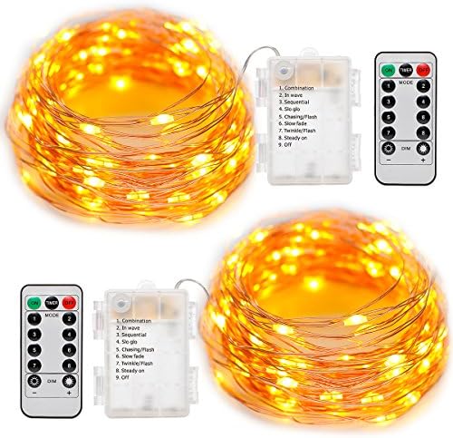 2 Set Sanniu String Lights Battery Operated with Remote,16.4FT Starry Fairy Copper Wire Batteries Powered String Light Waterproof 50 LED for Home Decoration,Holiday,Wedding,Party(Warm WhiteX2)