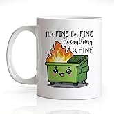 Gkodw It's Fine Everything is Fine Funny 11oz Double-Sided Green Ceramic Mug, Dumpster Fire Coffee Mug for Women Men Colleague, Office Gifts for Friend, Sarcastic Birthday Gifts for Coworker Staff C