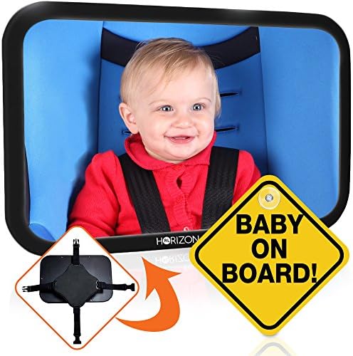 Premium Infant Carseat Mirror &amp; Baby on Board Sign: View Backseat Without Risk! Headrest Mirrors for Parents in the Drivers Seat to See Their Kids in the Rear Seats. Car Travel Head Rest Accessories