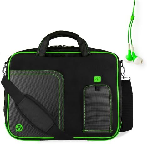 Green Pindar Ultra Durable 10 inch Tactical Messenger bag for your Barnes and Noble Nook HD Plus Tablet with Extra Features: Reinforced durable constructions, Velcro charging port to charge without removing device, extra pockets for charger and 8 Inch tablets or eReaders, Unique pull down Smartphone &amp; MP3 front pocket with earphones slot, and Tuck Away Handles + Universal Earbuds!!