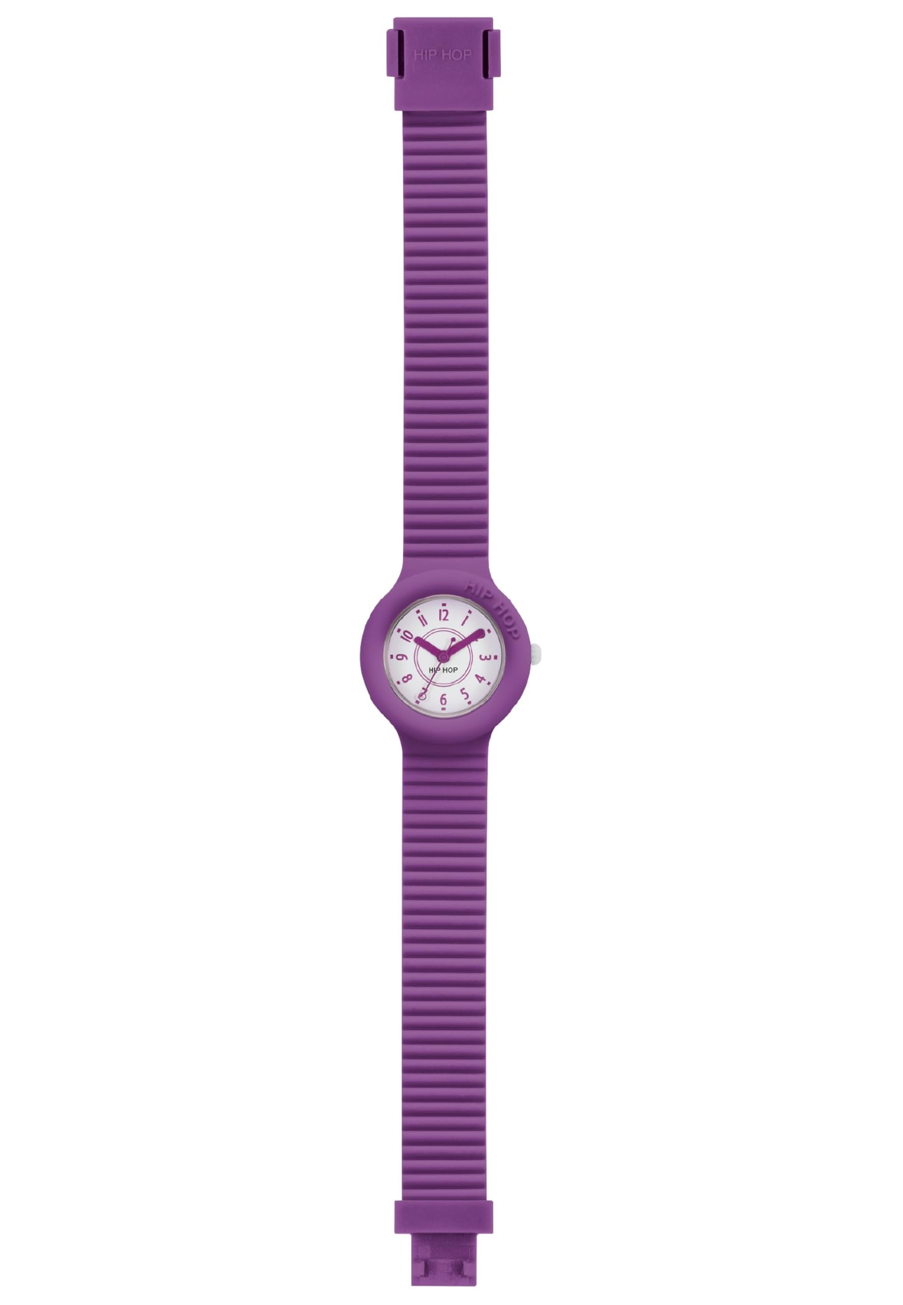 Hip Hop Ladys' Numbers Collection Watch Collection Mono-Colour White dial 3 Hands Quartz Movement and Silicon Violet Strap HWU0630