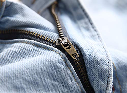 Qazel Vorrlon Men's Straight Light Blue Destroyed Ripped Skinny Denim Jeans Size 40,QW958 - Thumbnail 4