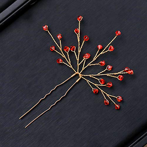 cici store Woman Bride Crystal Hairpin,Flower Alloy Headwear for Wedding Party Gift,red - Thumbnail 3