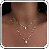 Xduargs Boho Layered Solitaire Crystal Necklace Choker Vintage Round Crystal Pendant Necklace Crystal Solitaire Choker Necklace Glitter Cz Heart Love Necklace Jewelry for Women(Gold)