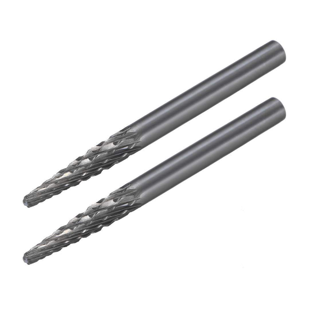 sourcing map Tungsten Carbide Rotary Files 1/8" Shank, Double Cut Taper Shape Rotary Tool 3mm Dia, for Die Grinder Drill Bit Wood Soft Metal Carving Polishing, 2pcs