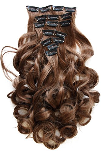 PRETTYSHOP XL SET 7pcs Full Head 24" Clip In Hair Extensions Hairpiece Curled Heat-Resisting (medium brown curled 12 CE12-1)
