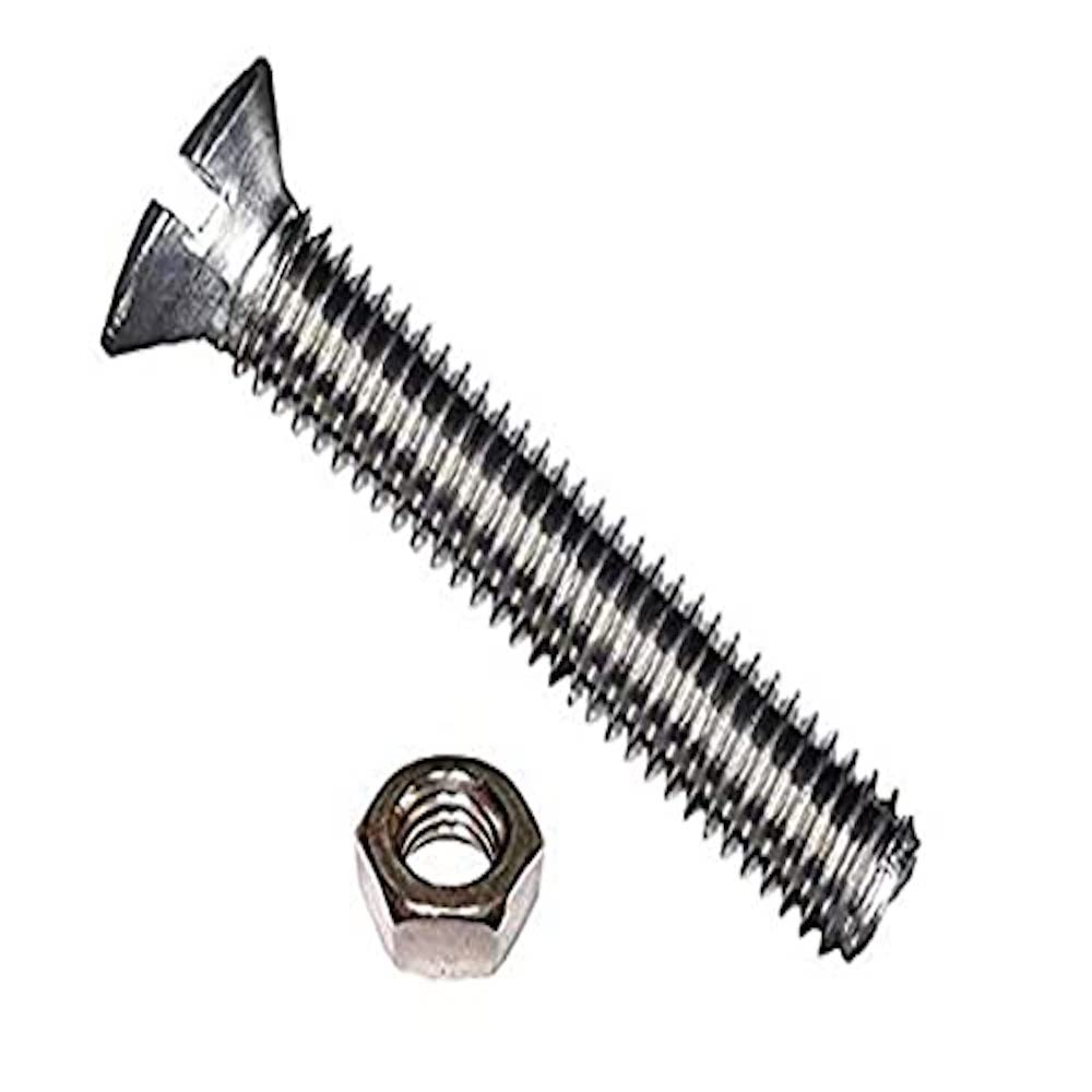 Merriway BH02524 (50 Pcs) Slotted Countersunk Head Machine Screws with Nuts, M5 x 20mm (3/16 inch x 3/4 inch) Bright Zinc Plated - Pack of 50 Pieces