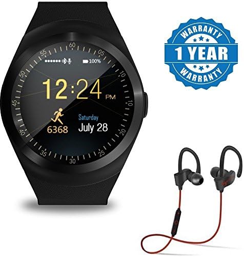 captcha Y1 Bluetooth Smartwatch and Qc-10 Jogger Sports Bluetooth Mic Headset for All iPhone and Android Devices (Multicolour, Plastic)