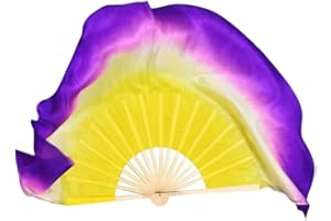 Aumulen Women 24" Chinese Silk Belly Dance Short Fan Veils Flow Fans Hand Made Belly Dancing Fan