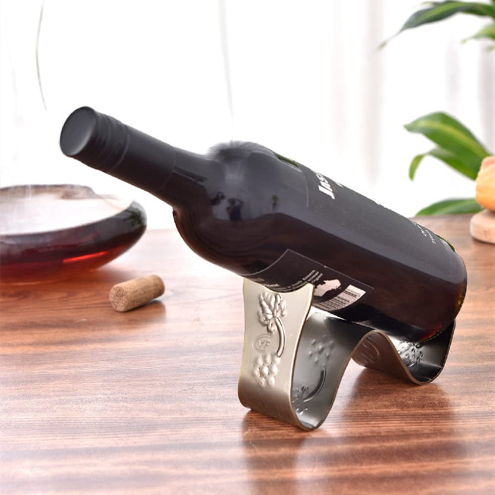 Fantes Stainless Steel Single Wine Holder Tabletop Bottle Rack Novelty Gift for Kitchen Home Decor (W Style, Bronze)