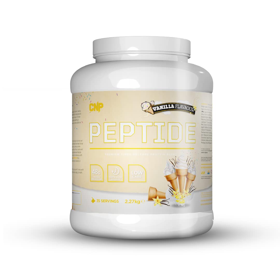 CNP Professional Peptide, High Protein 48g Premium Timed Release Protein Blend, Micellar Casein, Digestive Enzymes, 2.2Kg, 6 Flavours Available (Vanilla)