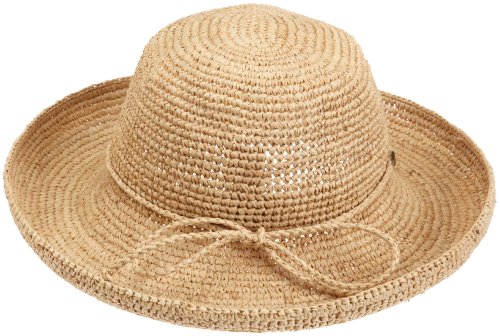Scala Women's Crocheted Packable Raffia Hat,Natural,57cm