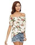 Floerns Women's Short Sleeve Off Shoulder Loose Blouse Shirts Tops Green M