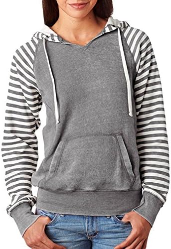 Mv Sport Ladies' Angel Sanded Piper Striped Hooded Pullover, Graphite, XX-Large