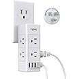 Multi Plug Outlet Extender, EyGde Outlet Splitter with Rotating Plug, 6 Wall Outlet Widely Space (3 Sided) and 4 USB Ports, Wall Adapter Power Strip Surge Protector (1700J) for Travel, Office, White