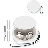 Case for Soundcore Sleep A30 by Anker Sleep Earbuds, WUNIAK Soft Silicone Protective Portable Scratch Shock Resistant Shell with Cleaner Kit & Carabiner & Lanyard ，White