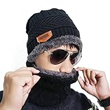 Winter Beanie Hat Scarf Set Warm Knit Hat , Outdoors Ski Thick Knit Skull Cap Scarf Set for Men and Wowen