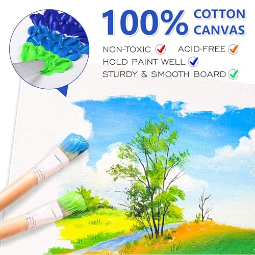 Shuttle Art Painting Canvas Panel, 52 Multi Pack, 5x5, 6x6, 8x8, 10x10 inch (13 PCS of Each), 100% Cotton Art Canvas Board Primed White, Blank Canvas for Kids Adults for Acrylic Oil Painting
