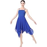 ODASDO Women Lyrical Dance Costume Modern Contemporary Ballet Dancewear Spaghetti Strap Chiffon Flowy Dress
