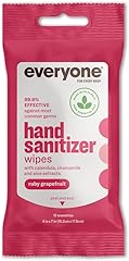 Everyone Hand Sanitizer Wipes, 15 Wipes (Pack of 1), Ruby Grapefruit, Plant Derived Alcohol with Pure Essential Oils