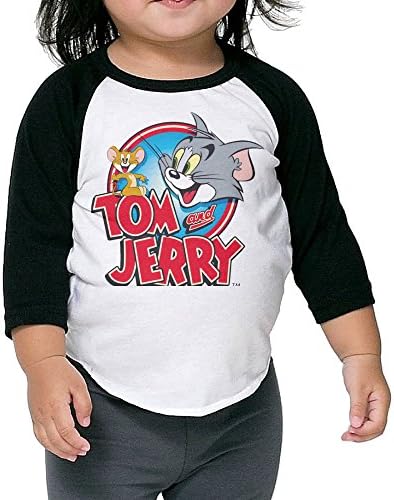 Toddler Funny Tom And Jerry 100% Cotton 3/4 Sleeve Athletic Baseball Raglan T-Shirt Black US Size 3 Toddler