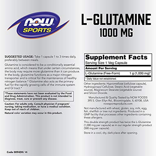 NOW Foods LGlutamine 1,000 Milligram, 120 Capsules Pricepulse
