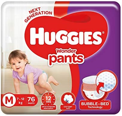 Huggies Wonder Pants Medium (M) Size Baby Diaper Pants, 76 count, with Bubble Bed Technology for comfort