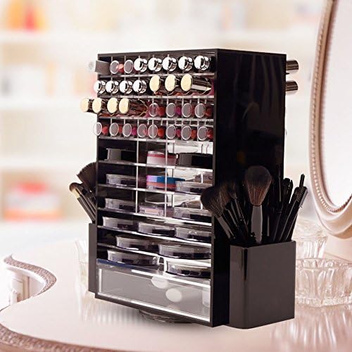 360-degree rotating makeup organizer extra large transparent household use desktop storage box shelf -D