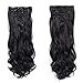 7pcs/set Clip in Hair Extensions 20inch Long Wavy Natural Color Heat Resistant Kanekalon Synthetic Hairpiece Gifts for Girl Lady Women (1B#)