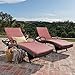Christopher Knight Home Salem Outdoor Wicker Adjustable Chaise Lounges with Arms, with Cushions, 2-Pcs Set, Multibrown / Red