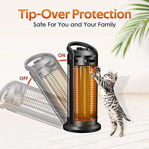 1500W Electric Space Heater for Indoor Use 2-In-1 Space Radiant Heater w/ Thermostat, Fast Heating, Oscillating, Ideal for Home/Livingroom Patio Heater