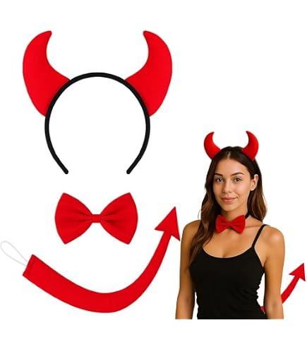 Serre-tête Cornes De Diable Noir + Tatouages Temporaires Halloween – Pour Déguisement Diable, Carnaval, Cosplay